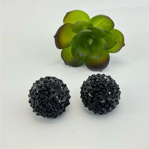 Vintage Black Cluster Earrings with Sequins and Seed Beads, Ear Posts